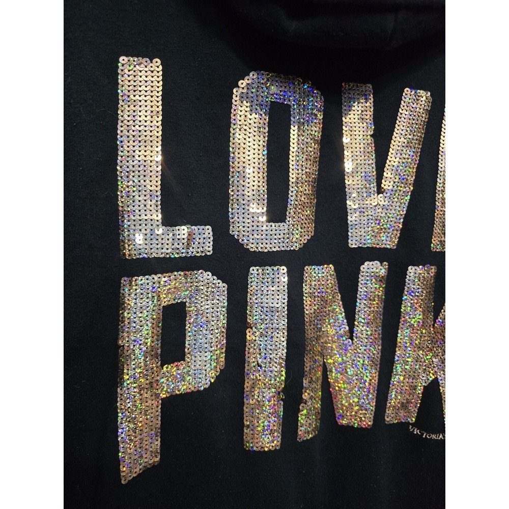 VTG Victoria Secret Love Pink Y2K Bling Hood Fur Lined Hoodie Jacket Large - Picture 3 of 3